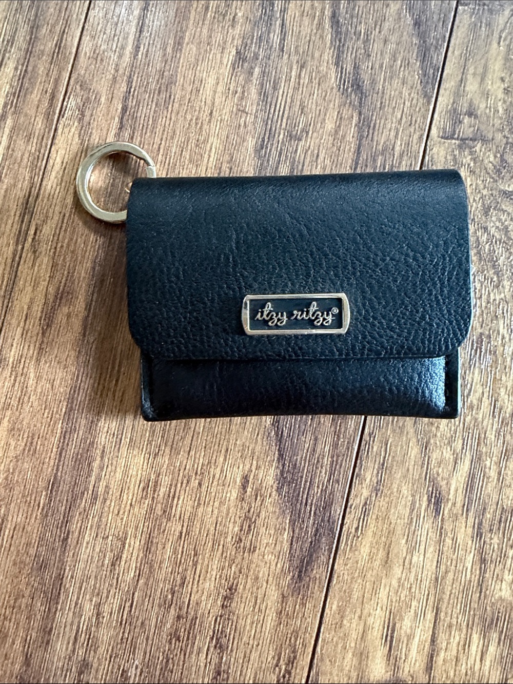 Itzy Ritzy Black Leather Key Ring Pouch with Gold Accent